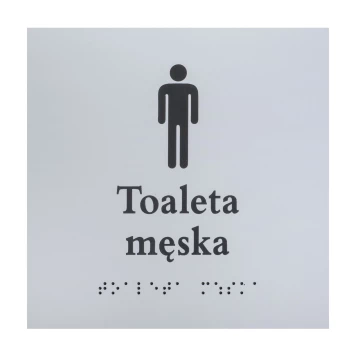 Toaleta męska - tabliczka z pismem Braille'a - srebrny laminat grawerski 3mm - wym. 160x160mm - TAB548