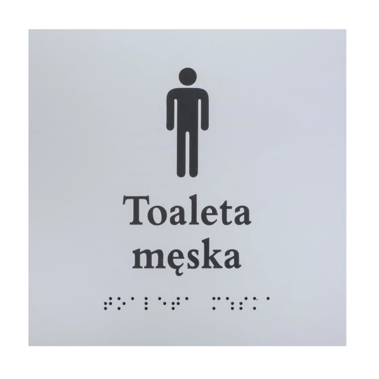Toaleta męska - tabliczka z pismem Braille'a - srebrny laminat grawerski 3mm - wym. 160x160mm - TAB548