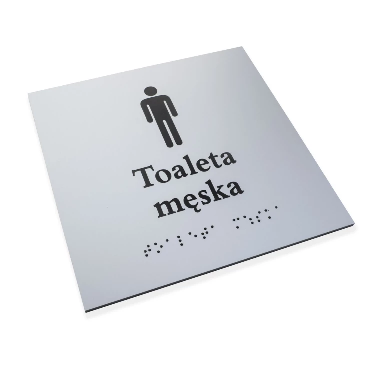 Toaleta męska - tabliczka z pismem Braille'a - srebrny laminat grawerski 3mm - wym. 160x160mm - TAB548