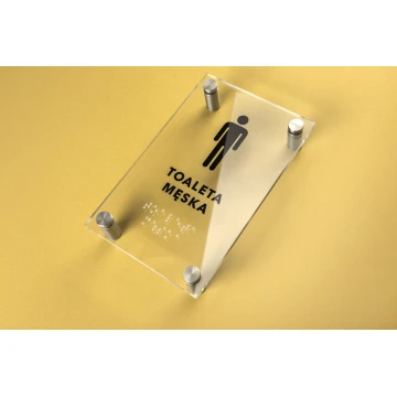 Toaleta męska - tabliczka z plexi z pismem Braille'a na dystansach - wym. 100x160mm - TAB266