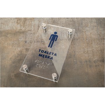 Toaleta męska - tabliczka z plexi z pismem Braille'a na dystansach - wym. 100x160mm - TAB429 