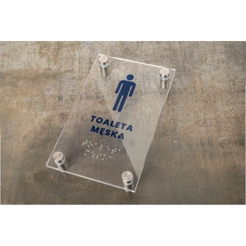 Toaleta męska - tabliczka z plexi z pismem Braille'a na dystansach - wym. 100x160mm - TAB429 
