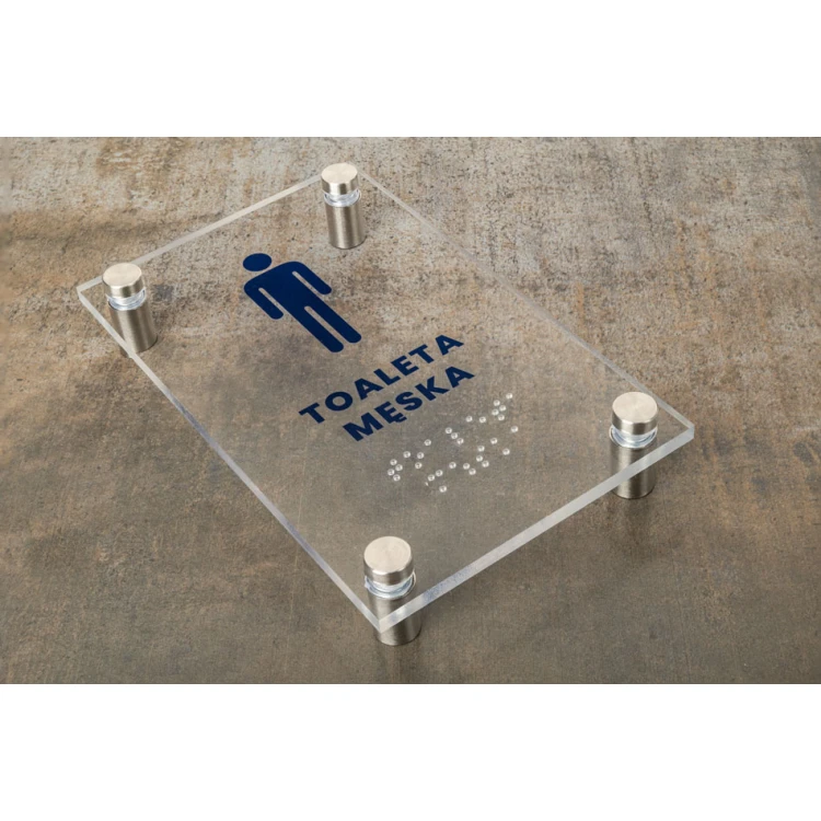 Toaleta męska - tabliczka z plexi z pismem Braille'a na dystansach - wym. 100x160mm - TAB429 