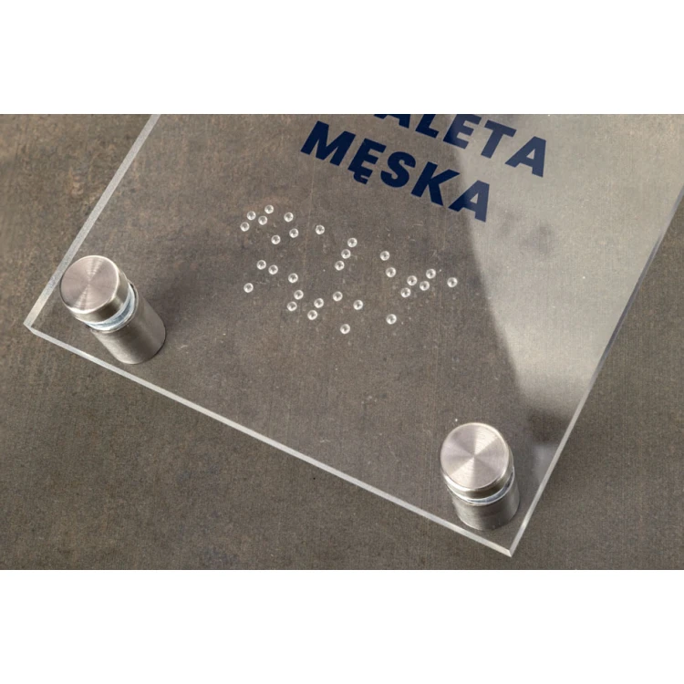 Toaleta męska - tabliczka z plexi z pismem Braille'a na dystansach - wym. 100x160mm - TAB429 