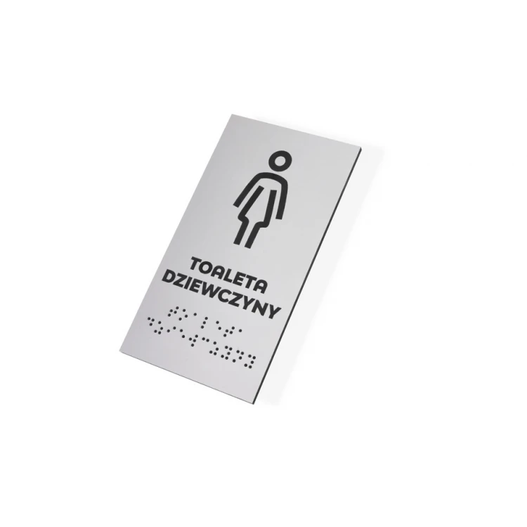 Toaleta - tabliczka do szkoły z pismem Braille'a - srebrny laminat 3mm - wym. 80x150mm - TAB340 