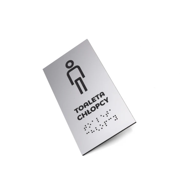 Toaleta - tabliczka do szkoły z pismem Braille'a - srebrny laminat 3mm - wym. 80x150mm - TAB340 
