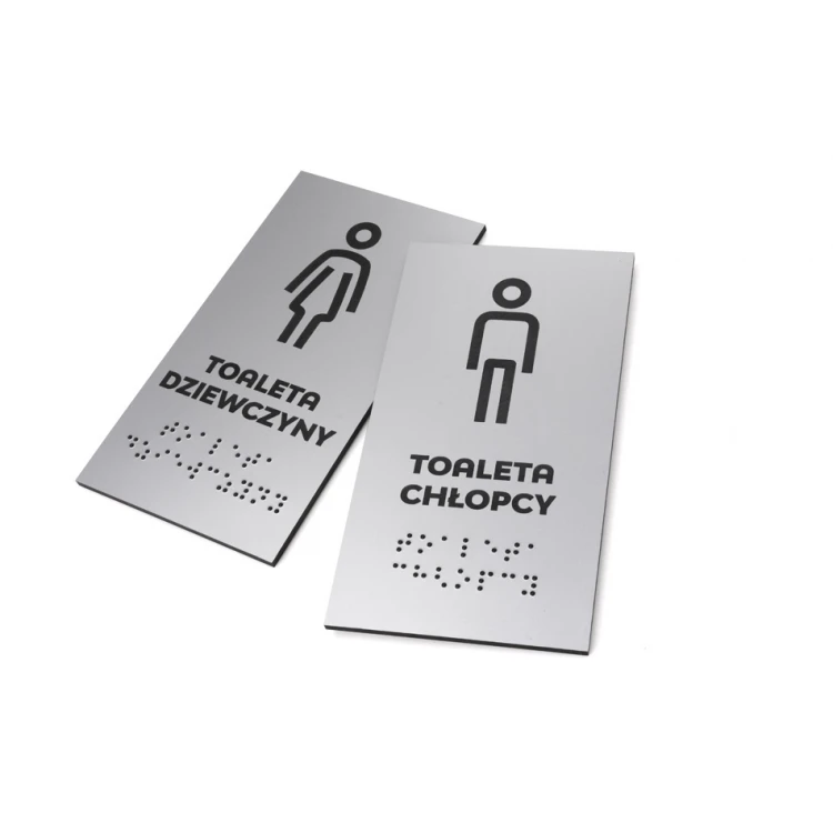 Toaleta - tabliczka do szkoły z pismem Braille'a - srebrny laminat 3mm - wym. 80x150mm - TAB340 