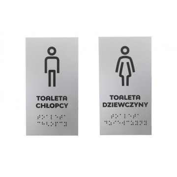 Toaleta - tabliczka do szkoły z pismem Braille'a - srebrny laminat 3mm - wym. 80x150mm - TAB340 