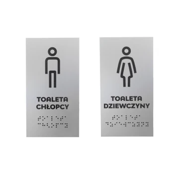Toaleta - tabliczka do szkoły z pismem Braille'a - srebrny laminat 3mm - wym. 80x150mm - TAB340 