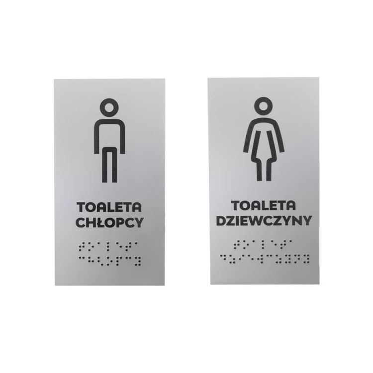 Toaleta - tabliczka do szkoły z pismem Braille'a - srebrny laminat 3mm - wym. 80x150mm - TAB340 