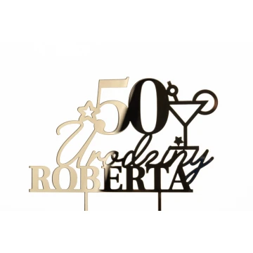Topper na tort - 50 urodziny - złoty akryl lustrzany - TOP059