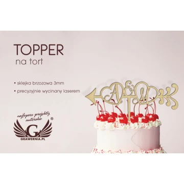 Topper na tort - inicjały zakochanych - TOP003