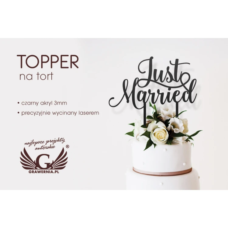 Topper na tort ślubny - Just Married - TOP030