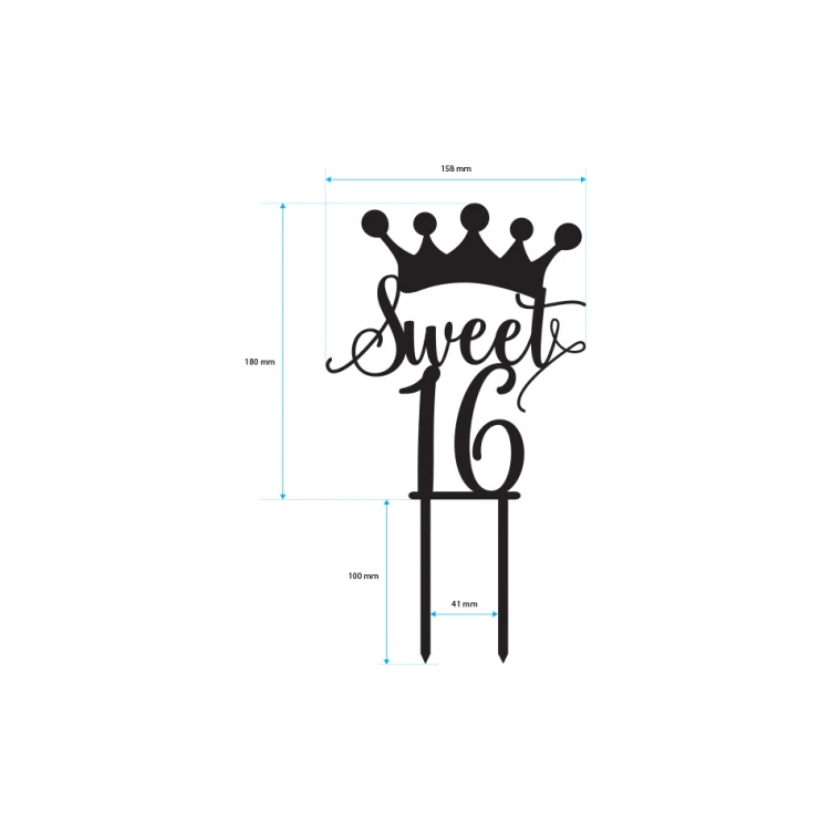 Topper na tort urodzinowy - sweet 16 - TOP014