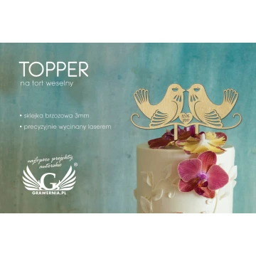 Topper na tort weselny - ptaszki - TOP026