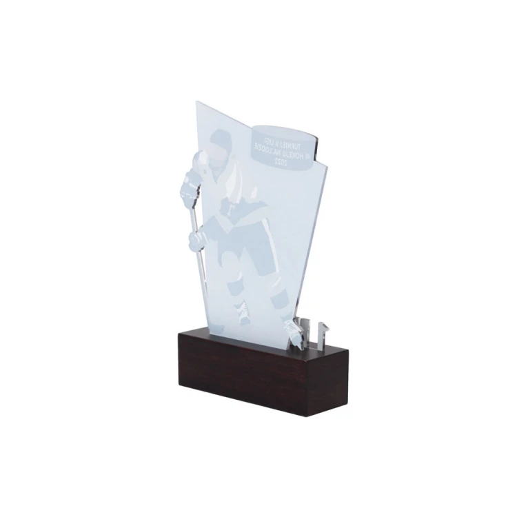 Trofeum akrylowe na drewnianym postumencie - Hokej - wys. 21cm - DTA080