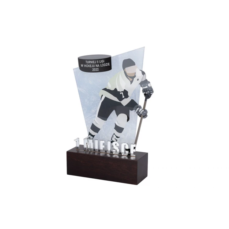 Trofeum akrylowe na drewnianym postumencie - Hokej - wys. 21cm - DTA080