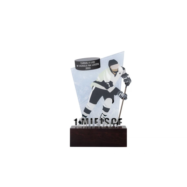 Trofeum akrylowe na drewnianym postumencie - Hokej - wys. 21cm - DTA080