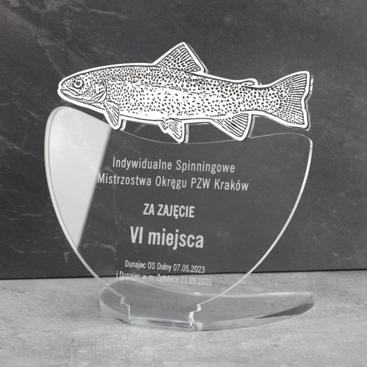 TROFEUM NA ZAWODY WĘDKARSKIE MUCHOWE - PSTRĄG - model DTA9