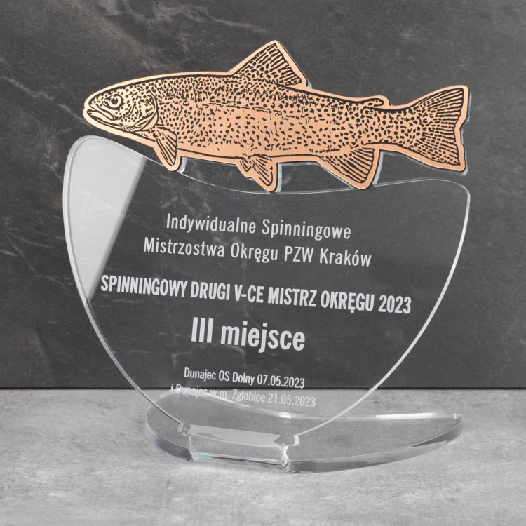 TROFEUM NA ZAWODY WĘDKARSKIE MUCHOWE - PSTRĄG - model DTA9