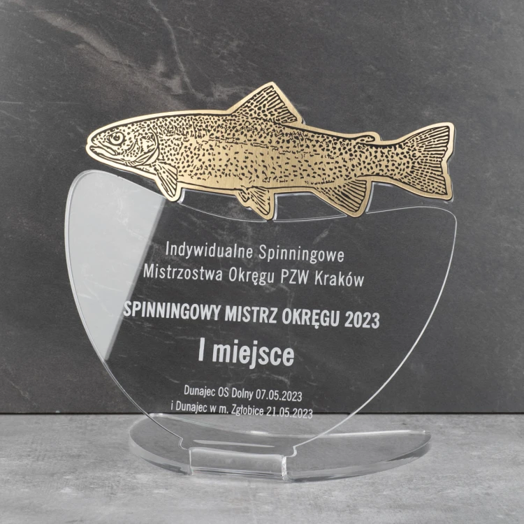 TROFEUM NA ZAWODY WĘDKARSKIE MUCHOWE - PSTRĄG - model DTA9