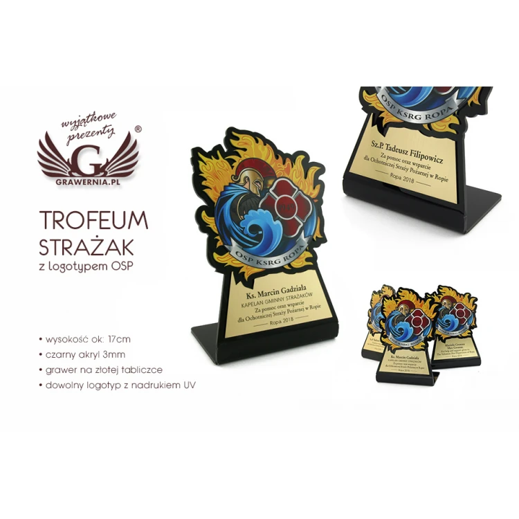 Trofeum Strażak z odznaką OSP - model DTA49 - wysokość 17cm - druk UV