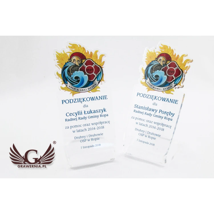 Trofeum Strażak z odznaką OSP - model DTA54 - wysokość 14,5cm - druk UV