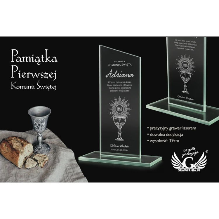 Trofeum szklane CULTI 19 cm - Pamiątka Pierwszej Komunii Świętej - TSZ060