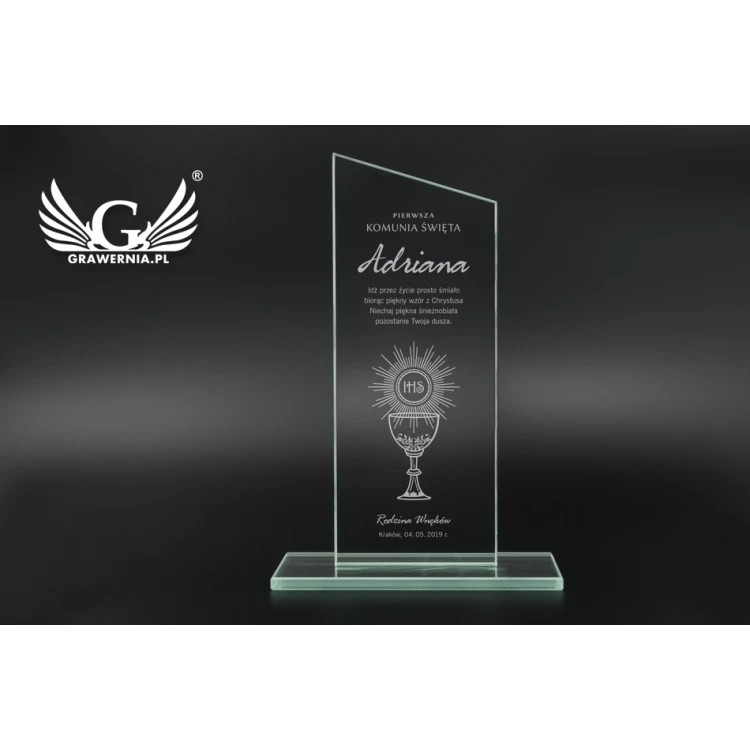 Trofeum szklane CULTI 19 cm - Pamiątka Pierwszej Komunii Świętej - TSZ060