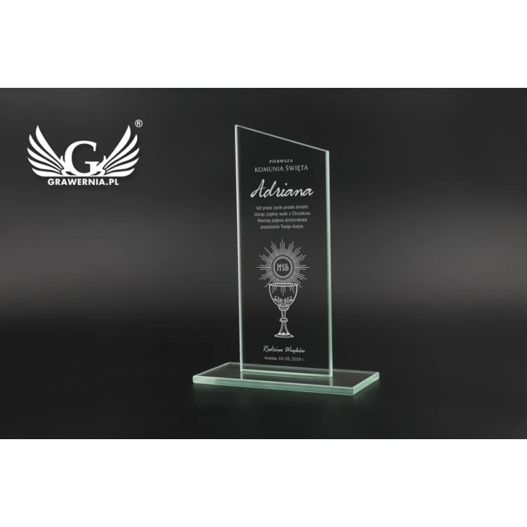 Trofeum szklane CULTI 19 cm - Pamiątka Pierwszej Komunii Świętej - TSZ060