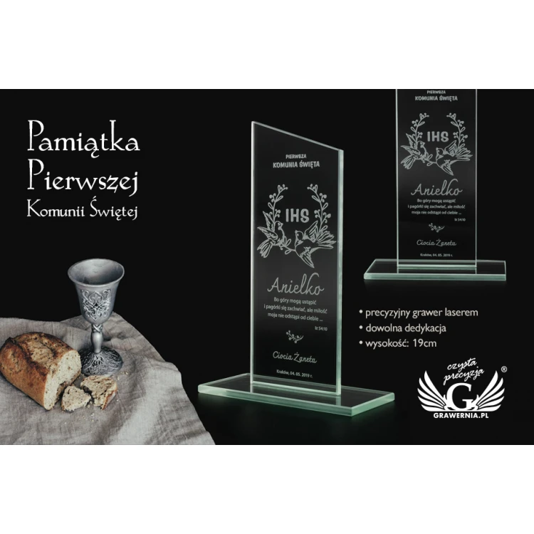 Trofeum szklane CULTI 19 cm - Pamiątka Pierwszej Komunii Świętej - TSZ061