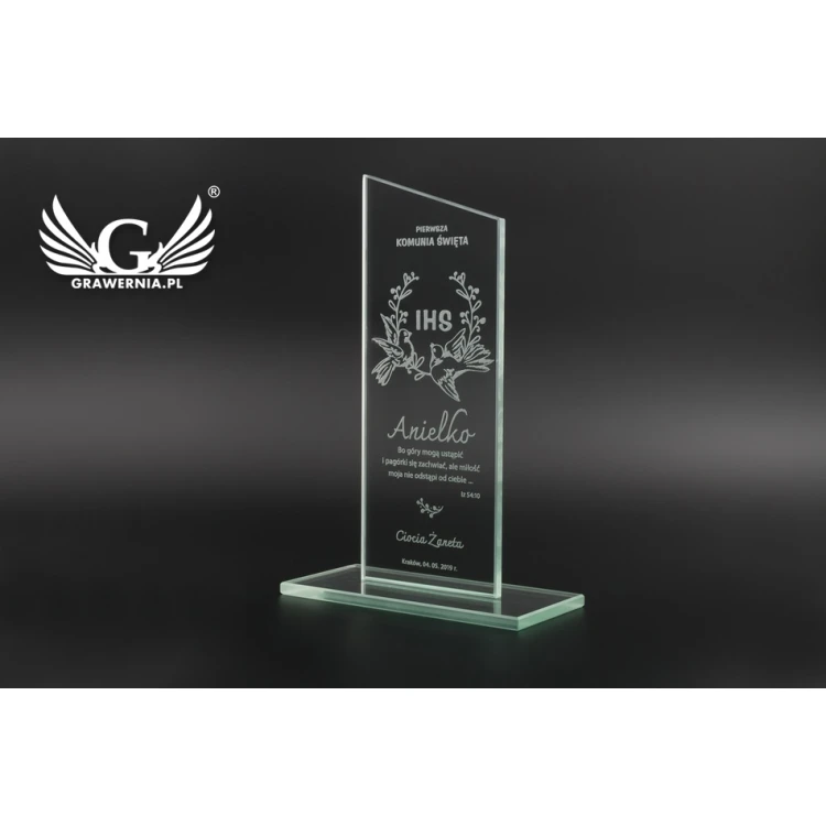 Trofeum szklane CULTI 19 cm - Pamiątka Pierwszej Komunii Świętej - TSZ061