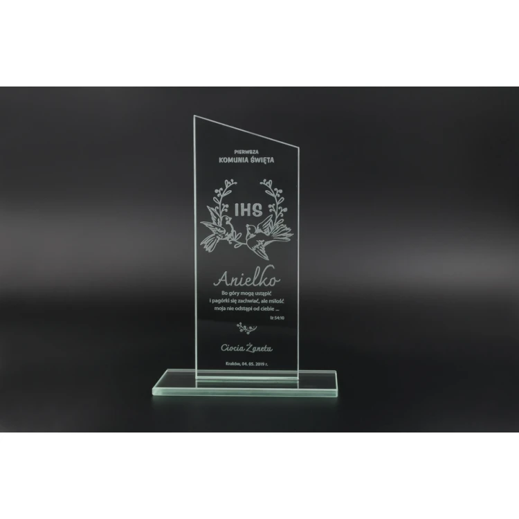 Trofeum szklane CULTI 19 cm - Pamiątka Pierwszej Komunii Świętej - TSZ061