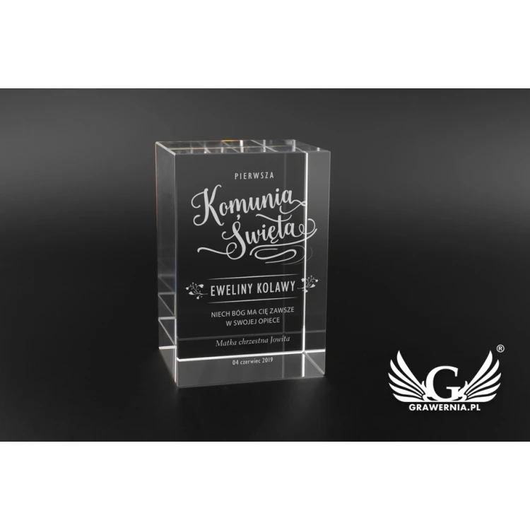 Trofeum szklane w etui NELI - Pamiątka Pierwszej Komunii Świętej - TSZ055