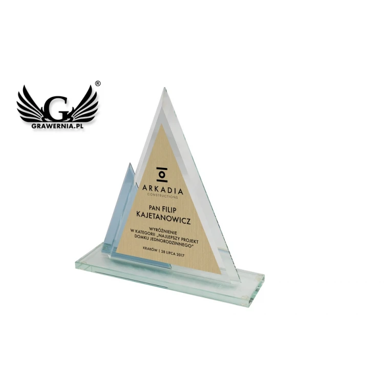 Trofeum szklane Pascal z laminatem grawerskim - TSZ086