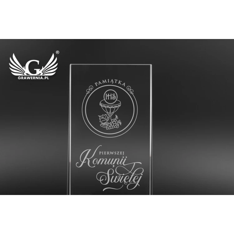 Trofeum szklane w etui PERLA - Pamiątka Pierwszej Komunii Świętej - TSZ056