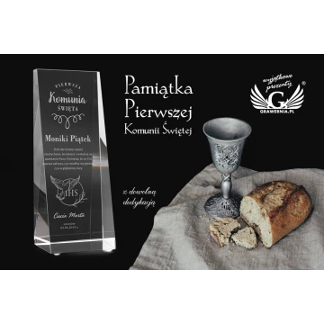 Trofeum szklane w etui PERLA - Pamiątka Pierwszej Komunii Świętej - TSZ057