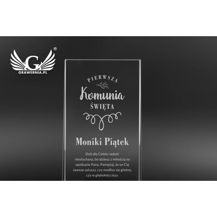 Trofeum szklane w etui PERLA - Pamiątka Pierwszej Komunii Świętej - TSZ057
