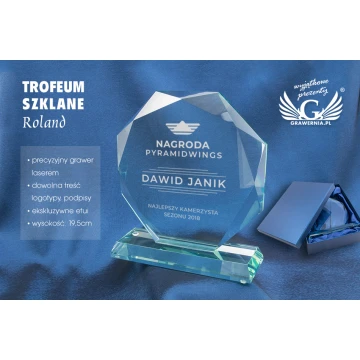 Trofeum szklane w etui - ROLAND grawerowane laserem - TSZ051