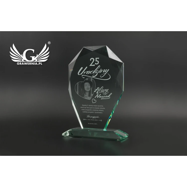 Trofeum szklane w etui - MILO z fotografią - Prezent Urodzinowy - TSZ064