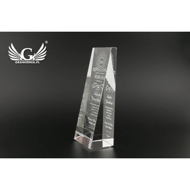 Trofeum szklane w etui PERLA - Pamiątka Pierwszej Komunii Świętej - TSZ058