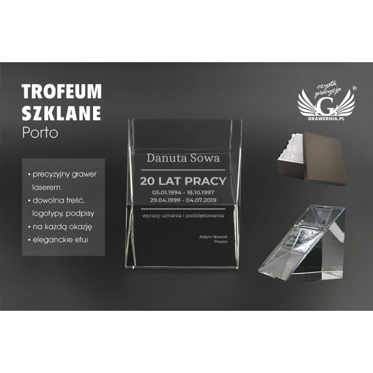 Trofeum szklane w etui - Porto - TSZ090