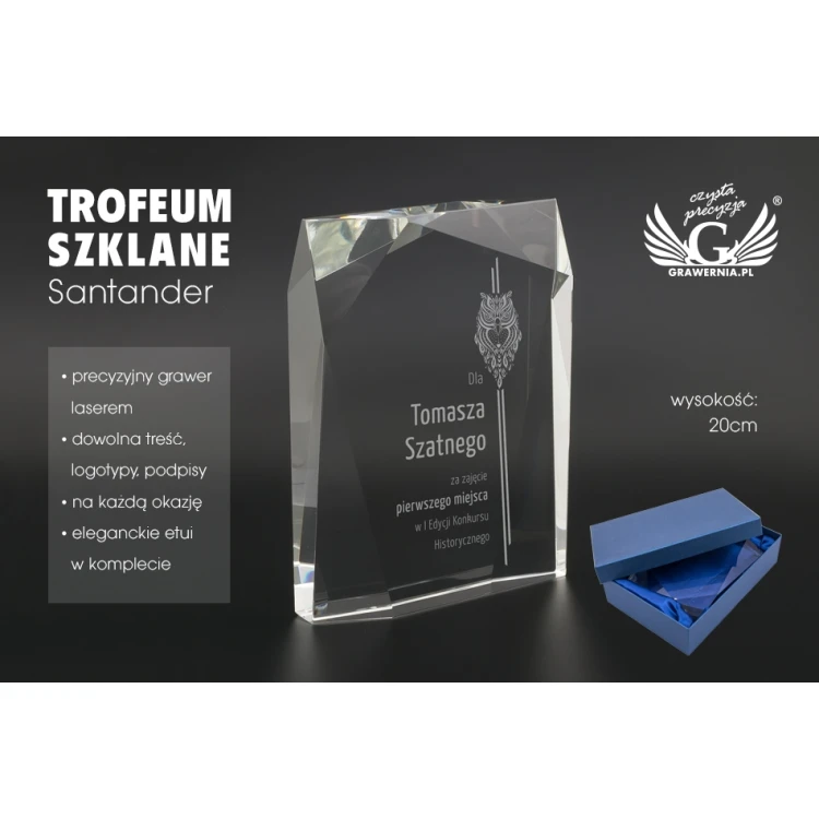 Trofeum szklane w etui - Santander - TSZ102