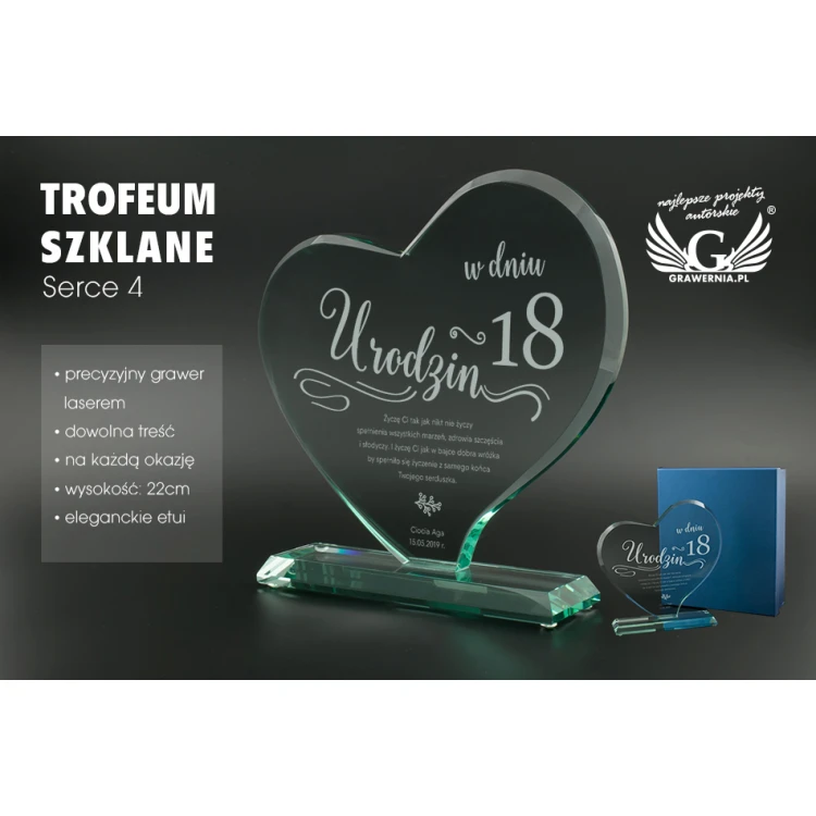 Trofeum szklane w etui - SERCE 4 - TSZ071