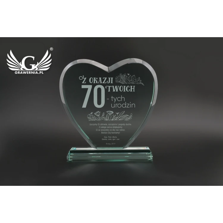 Trofeum szklane w etui - SERCE 3 - URODZINY - TSZ092