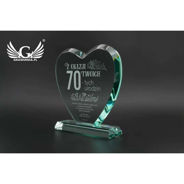 Trofeum szklane w etui - SERCE 3 - URODZINY - TSZ092