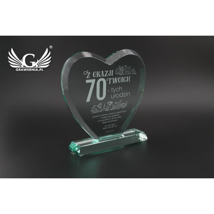 Trofeum szklane w etui - SERCE 3 - URODZINY - TSZ092