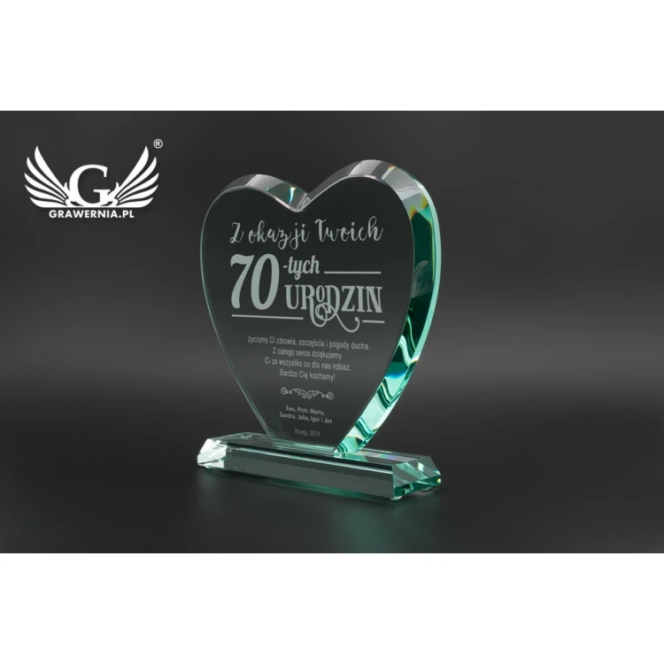 Trofeum szklane w etui - SERCE 3 - URODZINY - TSZ093
