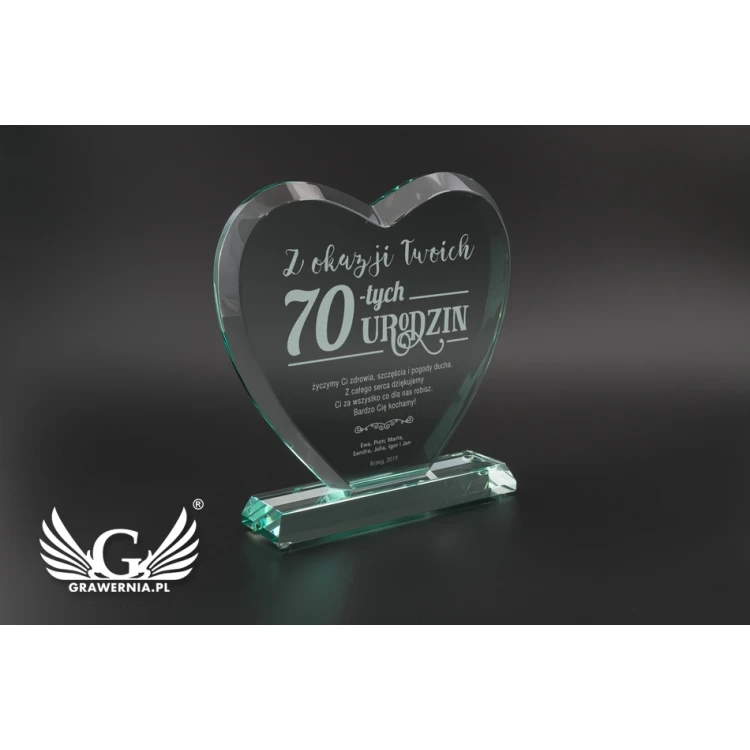 Trofeum szklane w etui - SERCE 3 - URODZINY - TSZ093