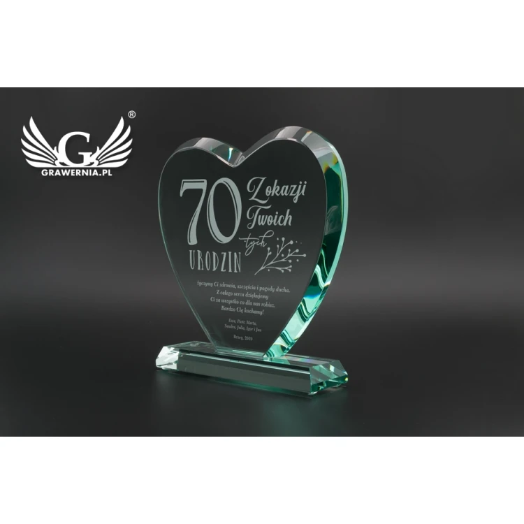Trofeum szklane w etui - SERCE 3 - URODZINY - TSZ094